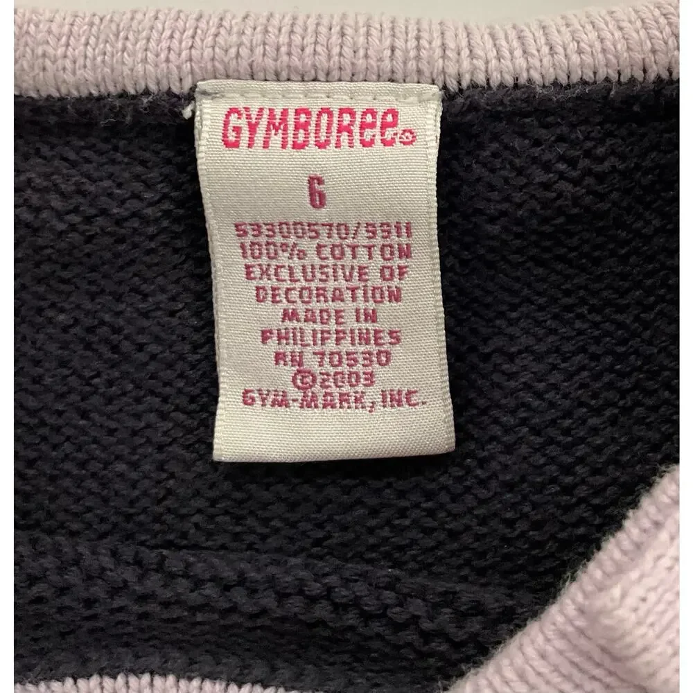 Girl's Gymboree Short Sleeve Sweater Sz 6 Navy Lilac Trim Embroidery Sequins